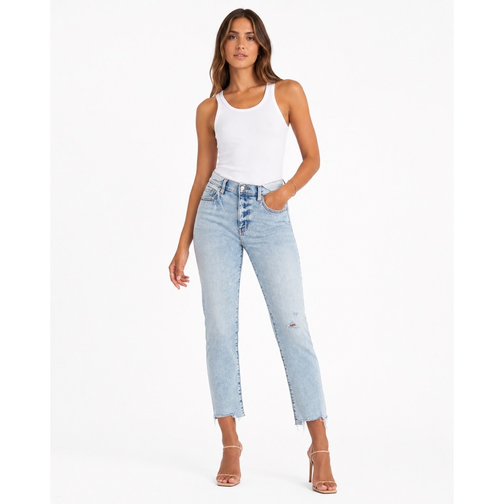 Daze‎ Denim Downright High Rise Straight Jeans Light Wash Distressed 28 NWT